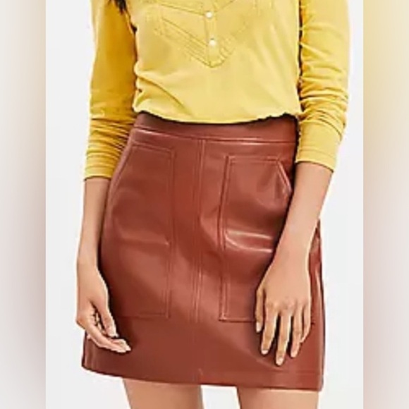 NWT LOFT Brown Faux Leather Mini Skirt size 6P - Picture 1 of 7